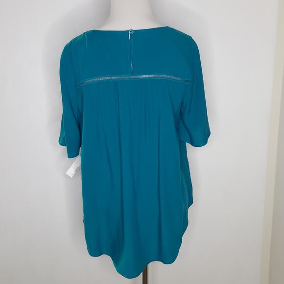 NEW Soft Surroundings Teal Blouse Ladder Stitching Short Sleeve Women Small P - Picture 3 of 10
